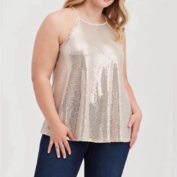 Torrid size 1 (14/16) Gold Sequin halter tank - Picture 3 of 7
